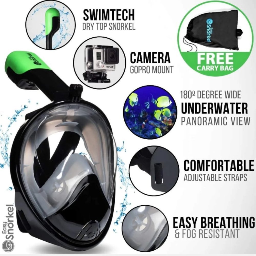 Full Face Snorkel Mask for Adult –180° Panoramic Snorkeling Masks Gear.